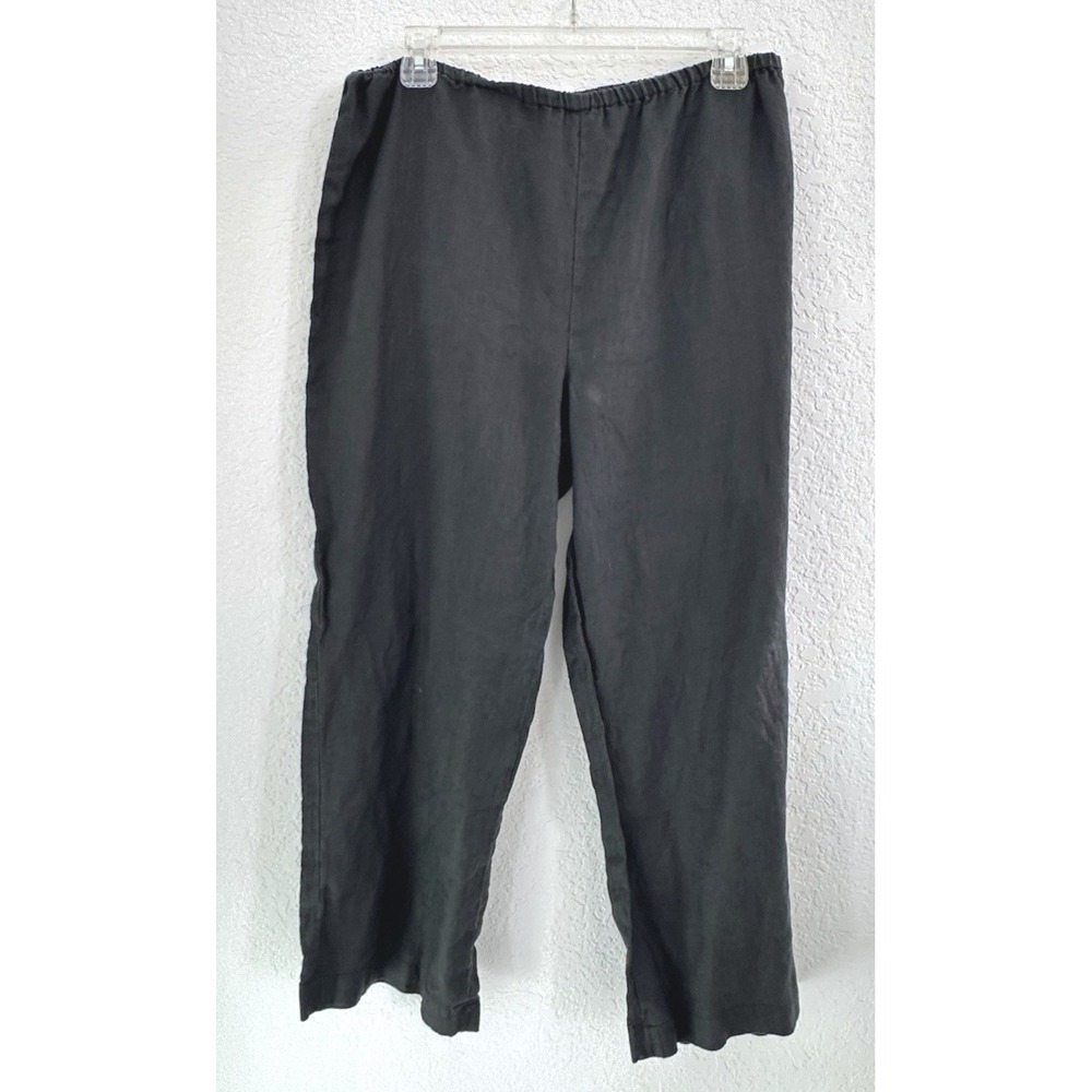 David N Women's 100% Linen Cropped Pants Thin Elastic Waist Sz. L Cottage Beachy